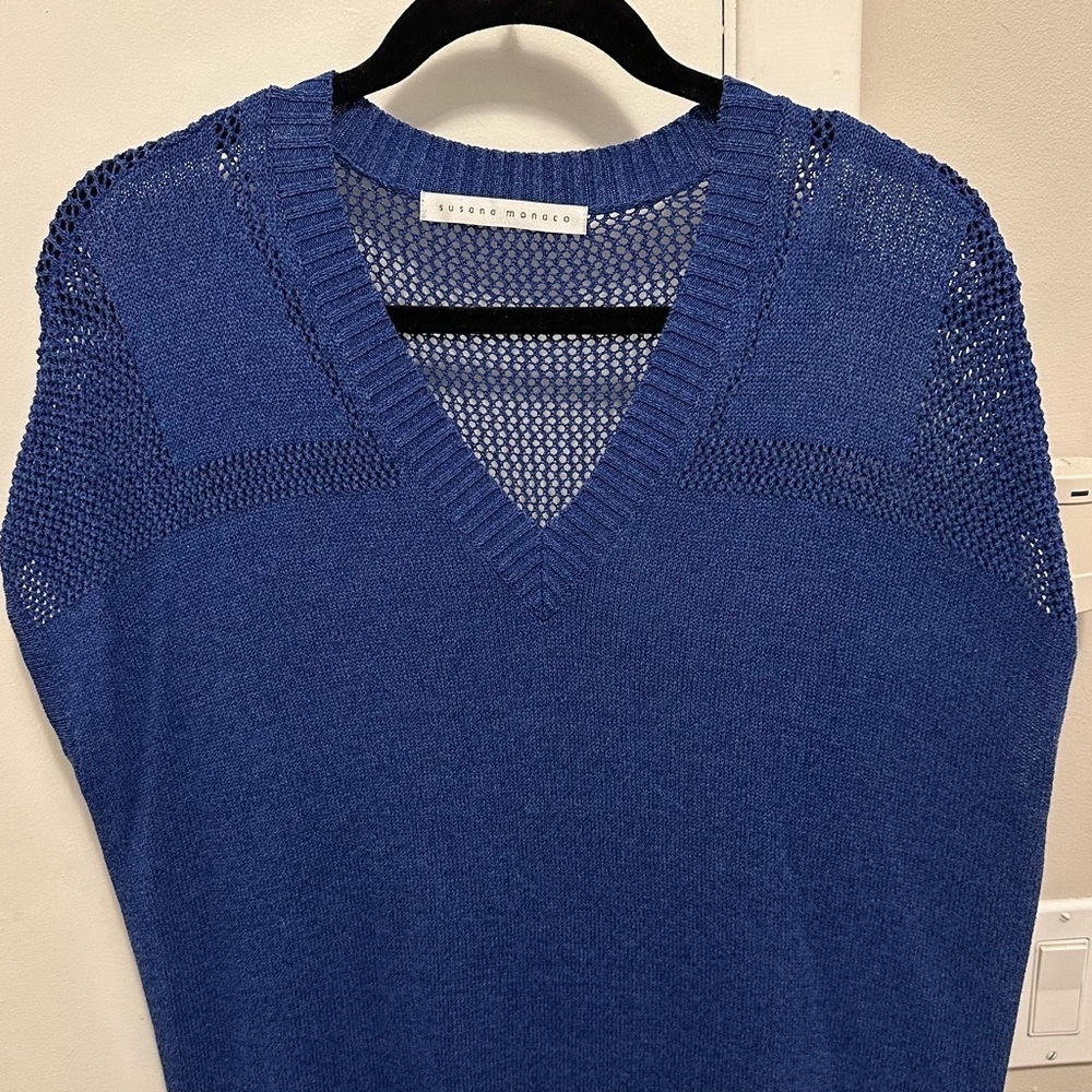 Susana Monaco Sleeveless V-Neck Knit Mini Dress Blue L Womens